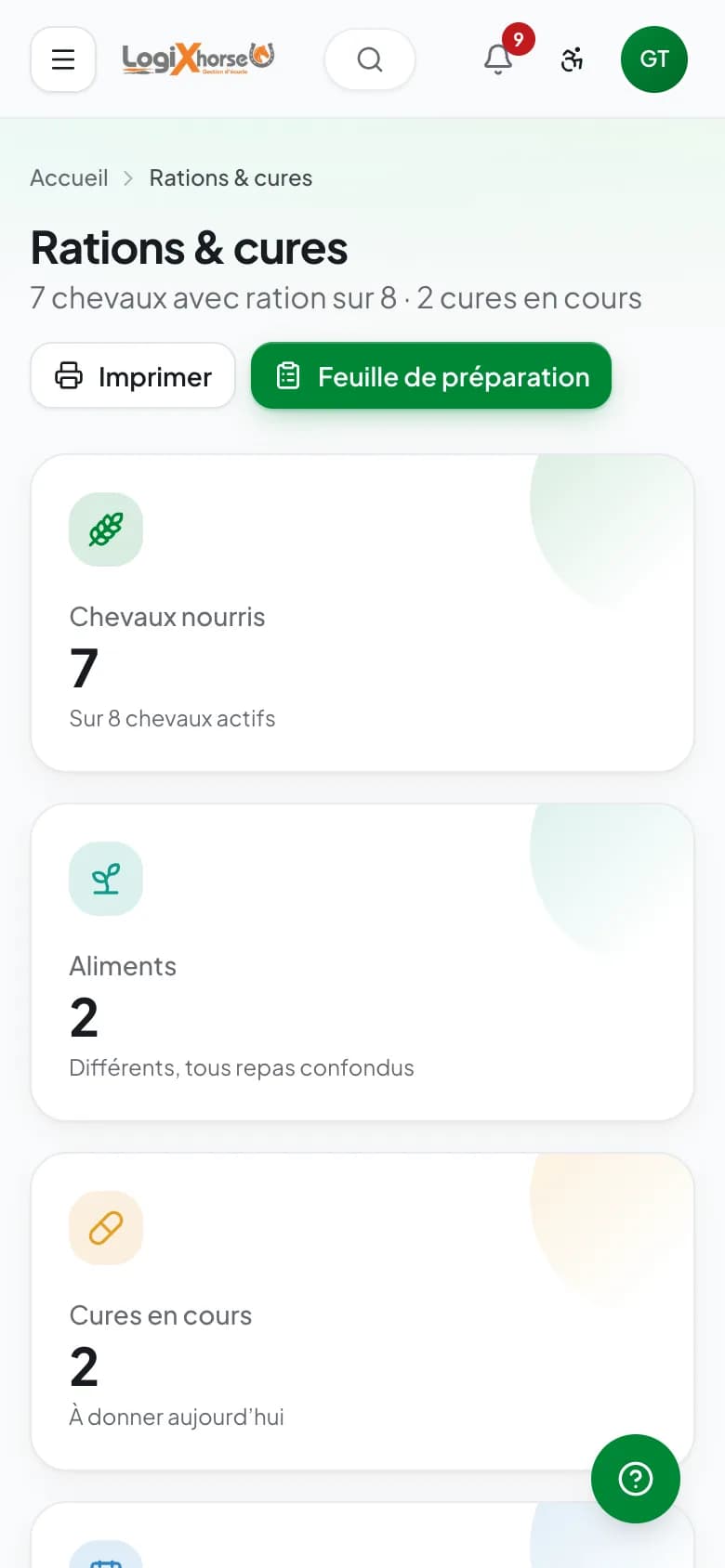 Rations et cures sur téléphone