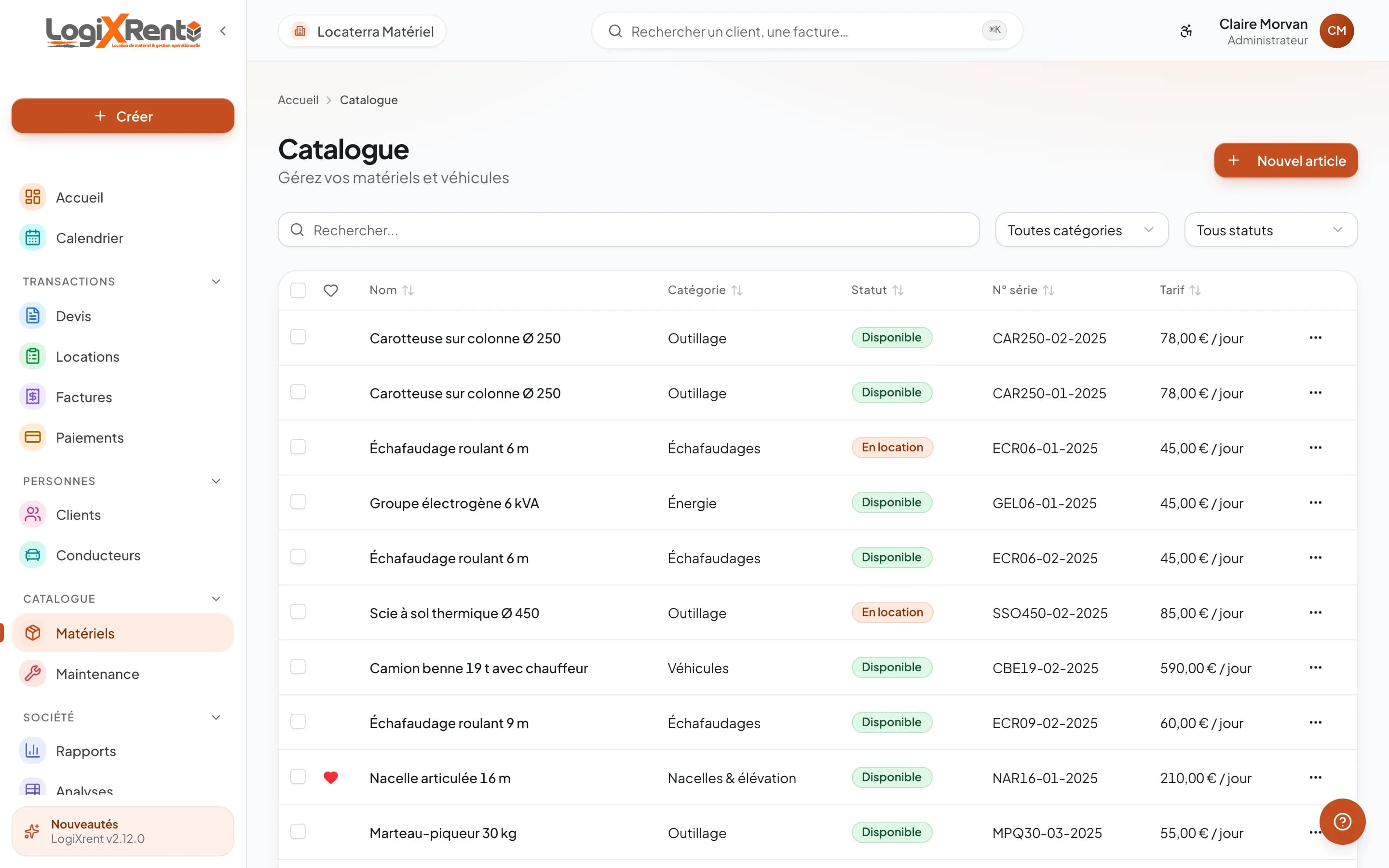Catalogue du matériel