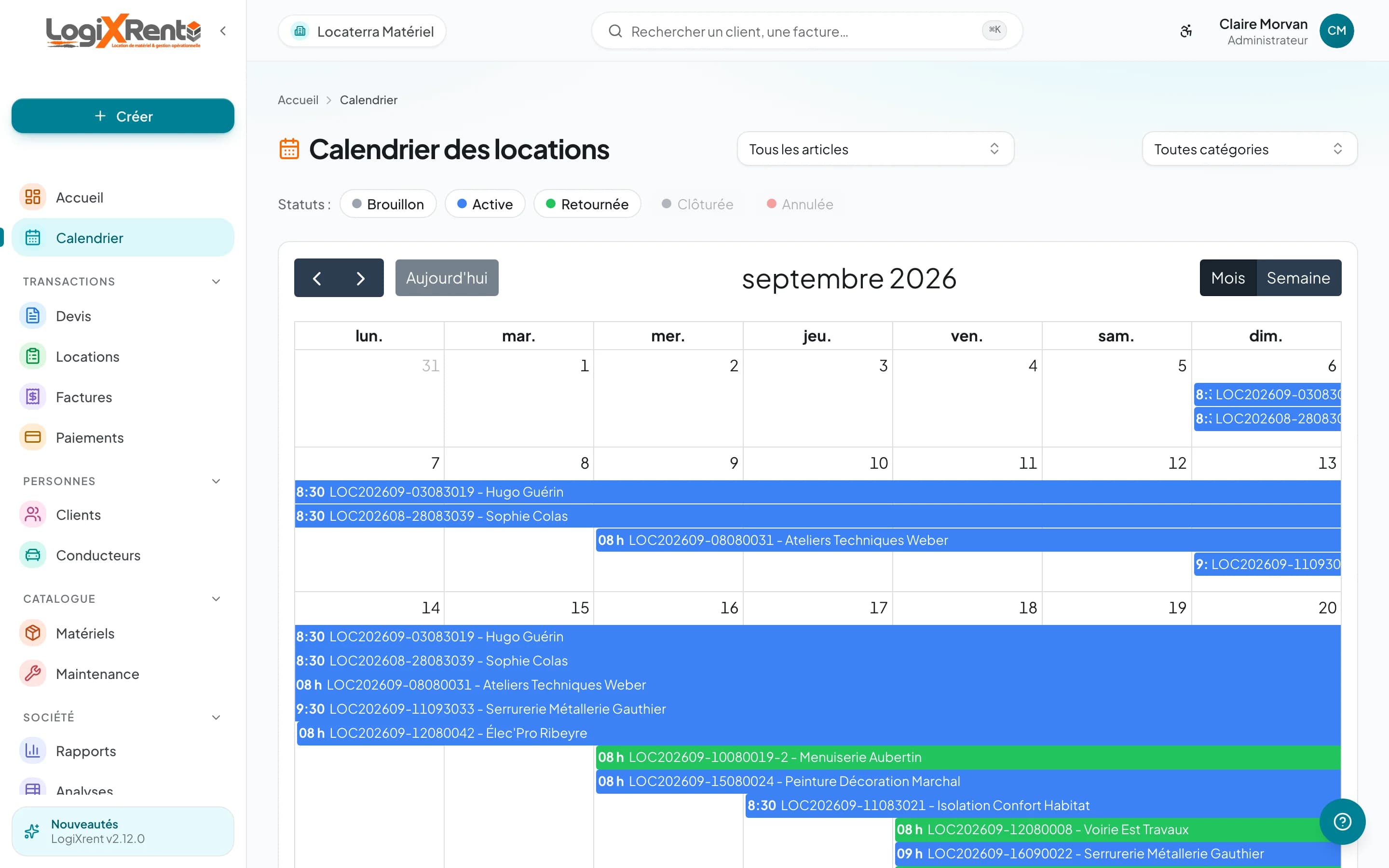 Planning du matériel loué